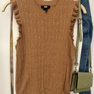 PAIGE Tan Ribbed Ruffled Tank Top